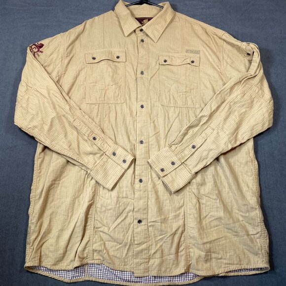 Coogi Mens Beige Long-Sleeve Button-Up Shirt 4XL 100% Cotton Casual Checked - Picture 1 of 13